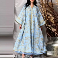 womens robe dress spring and autumn fashion printed loose single breasted dress womens vintage long sleeve v neck dress robe