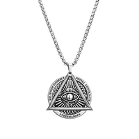 vintage indiana style helios eyes triangle round unisex titanium steel pendant necklace for women mens sweater chain gifts