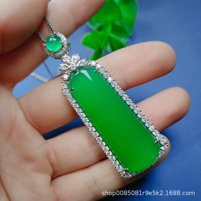 Фото Ожерелье Gao Bing из халцедона Lucky Emerald с защитной открыткой, инкрустированное полным зеленым кулоном №3
