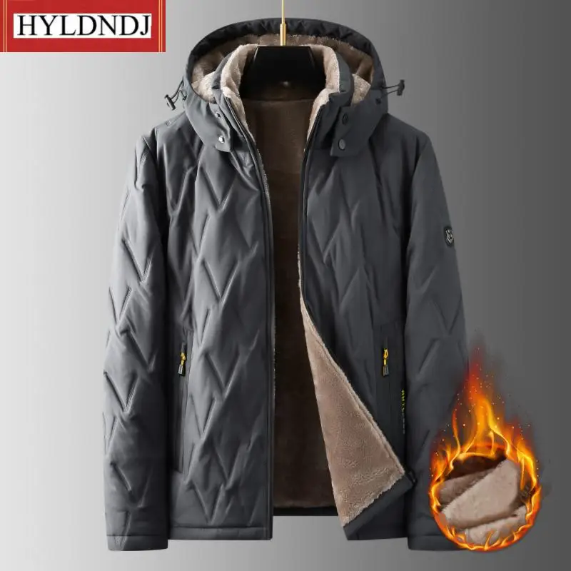 

New Male Coat Plus Size 7Xl 8Xl Men's Fleece Puffer Jacket Gray-Black Casual Fashion Baggy Hooded Windproof Cotton-Padded