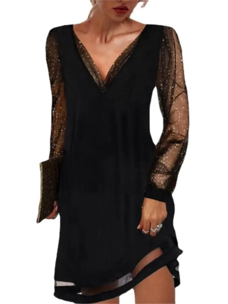 Сексуальные черные сетчатые платья с глубоким v-образным вырезом для женщин