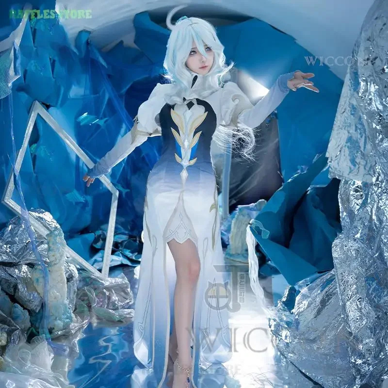 Костюм для косплея Genshin Focalors Furina богини парик платье парадный костюм Хэллоуина