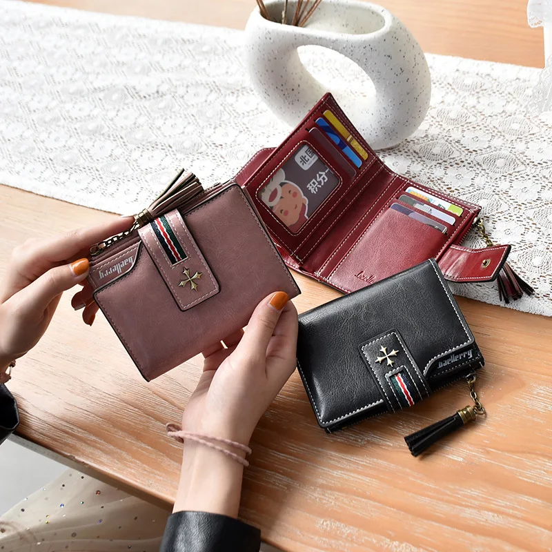 Bifold Short Oil Wax Card Wallet Women Fashion High Quality Purses Stylish Card Holder Coin Purse Ladies Vintage Leather Wallets