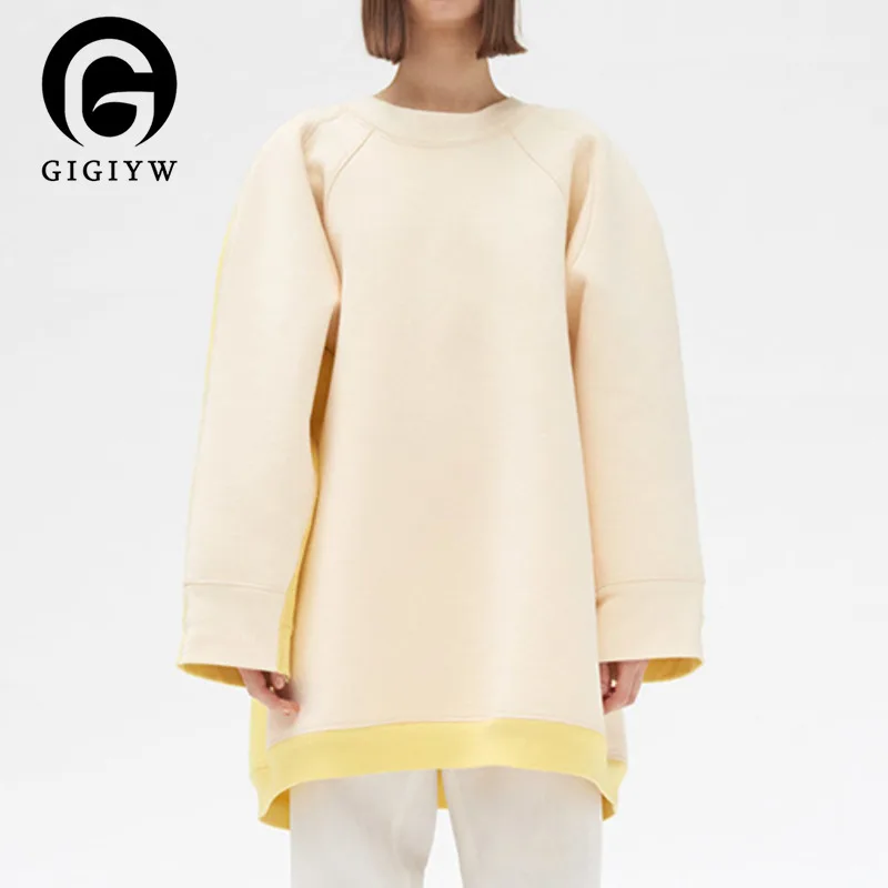 

Женский свитшот с круглым вырезом GIGIYW, Свободный пуловер большого размера желтого цвета, осень 2022