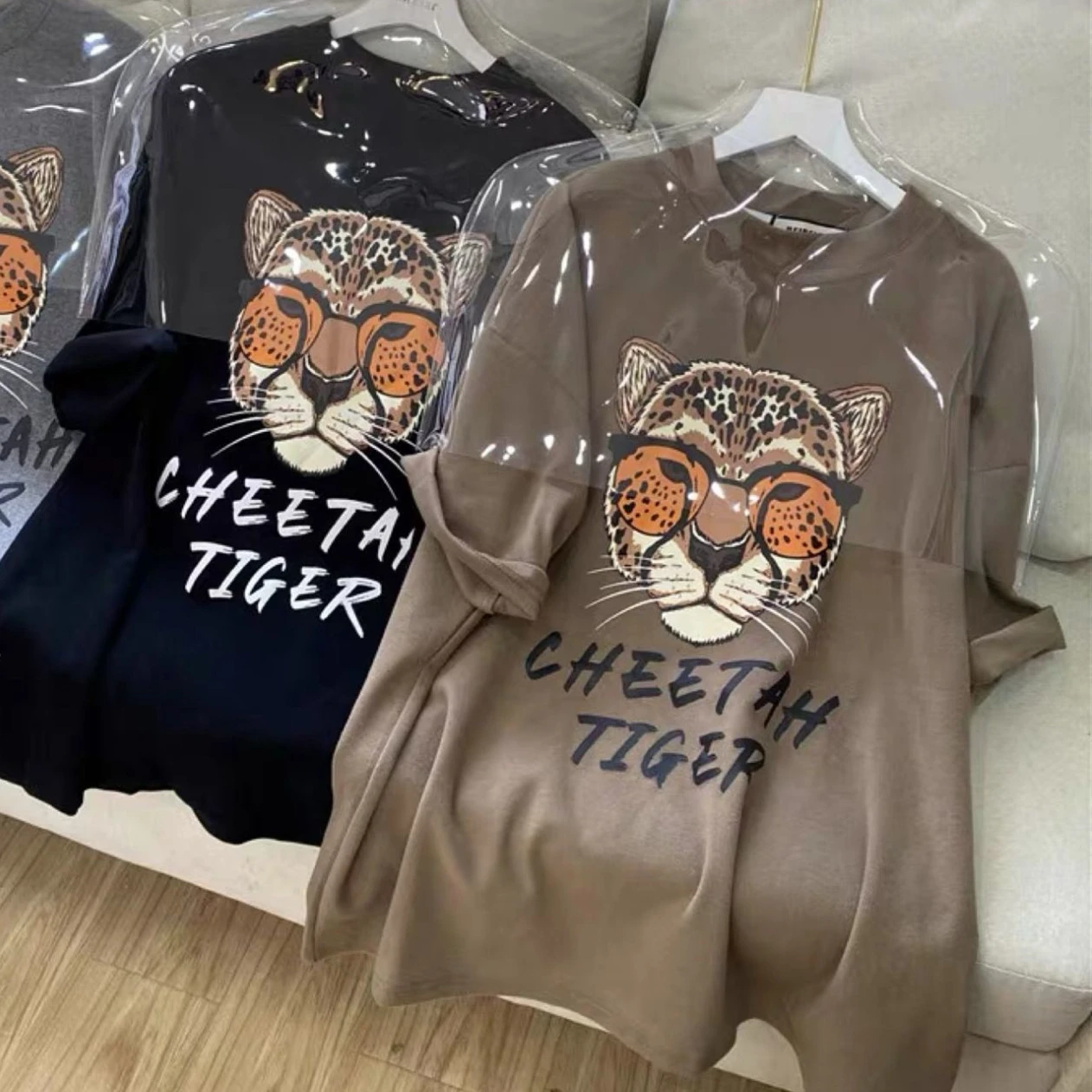 

Женская футболка с принтом головы тигра и леопарда, в стиле Харадзюку