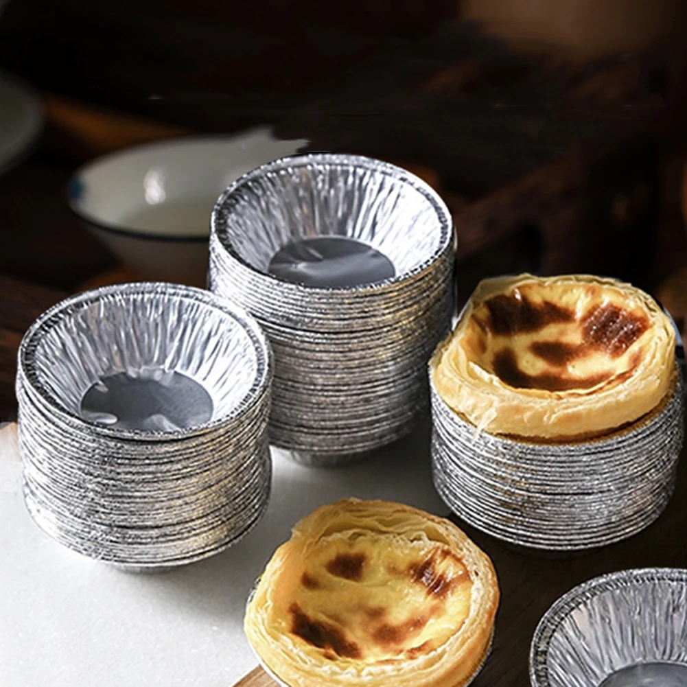 

100pcs Disposable Tin Foil Egg Tart Molds Cake Cookie Cupcake Pan Pudding Mould Round Baking Cup Kitchen Tool Cake Accessories