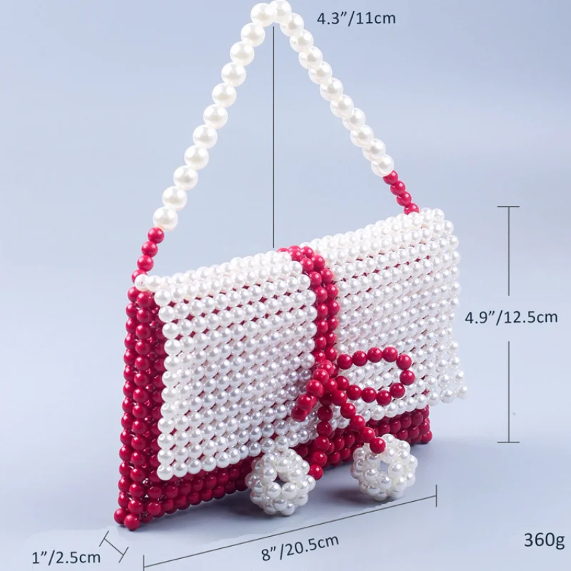 2022 New Red and White Hand-woven Beaded Pearl Bag Girls New Handbag Purse Women Evening Bag Wedding Party Clutches Sac A Main