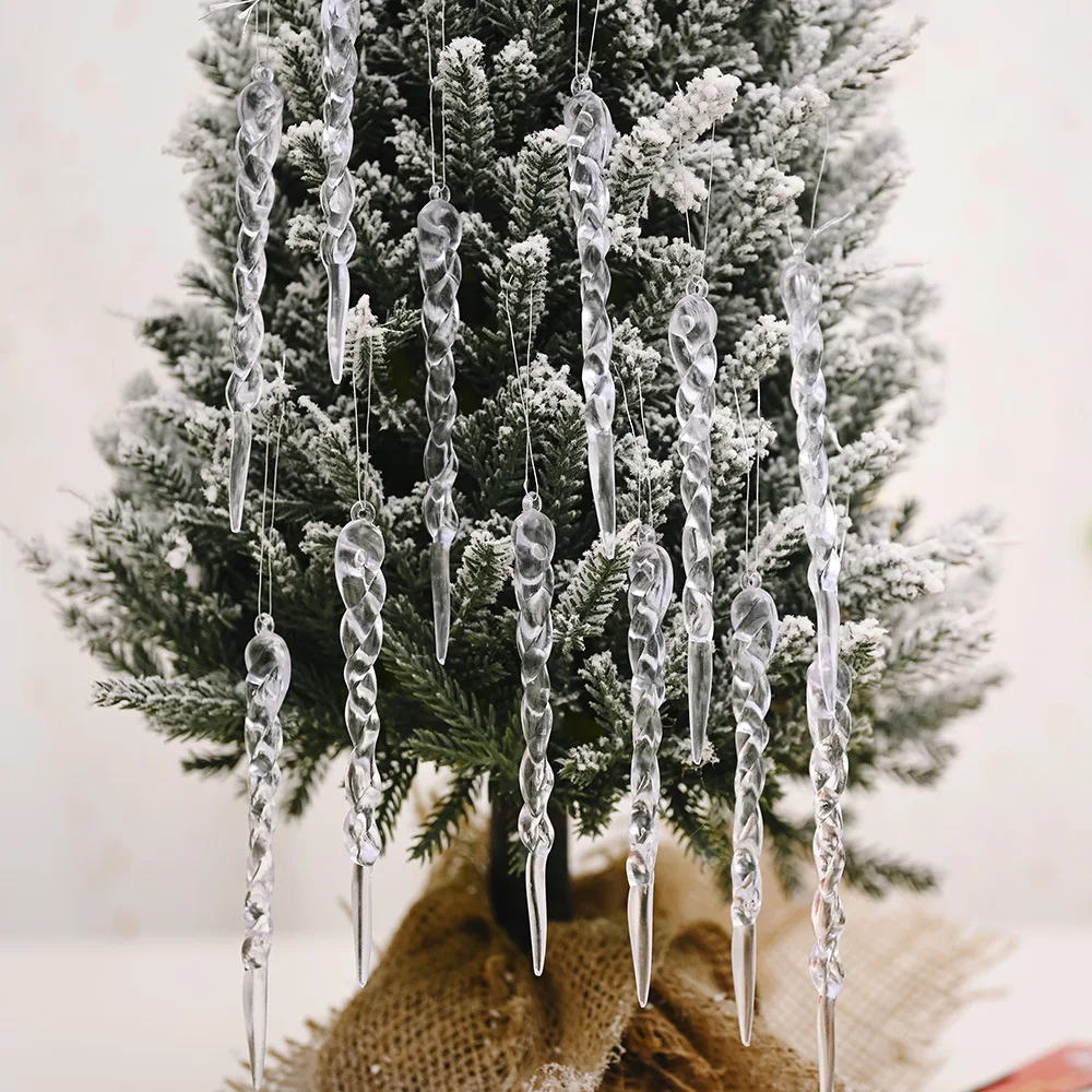 

12pcs/lot 13cm Christmas Simulation Ice Xmas Tree Hanging Ornament Fake Icicle Winter Party Christmas New Year Home Decoration
