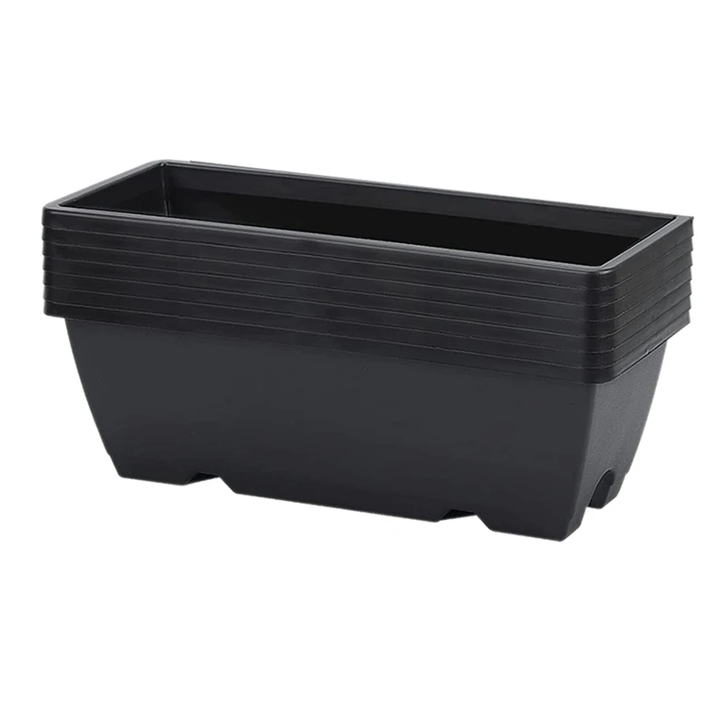 9 Pack Window Box Planter 17 Inch Black Plastic Vegetable Flower Planters Boxes Rectangular Flower Pots With Saucers