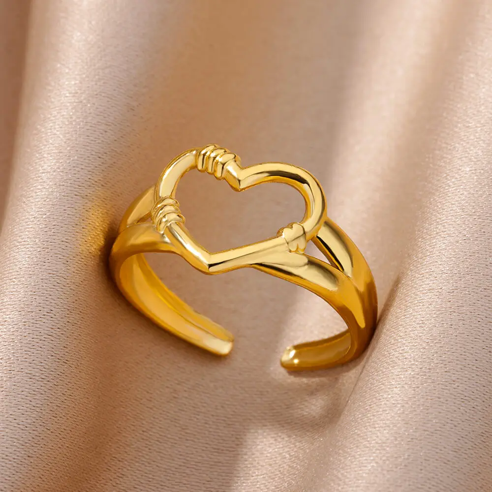 

Stainless Steel Heart Rings For Women Vintage Gold Color Open Adjustable Ring Female Wedding Jewelry Accessories Gifts bague