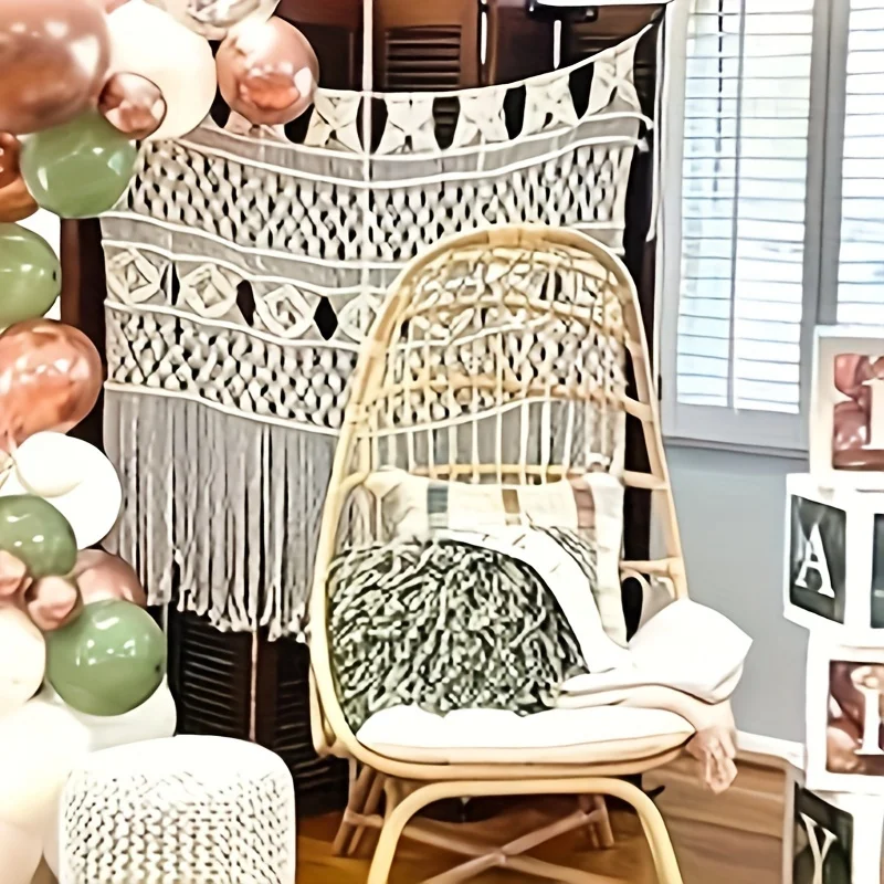 Большая занавеска с кисточками богемная Свадебная плетеная Настенная картина