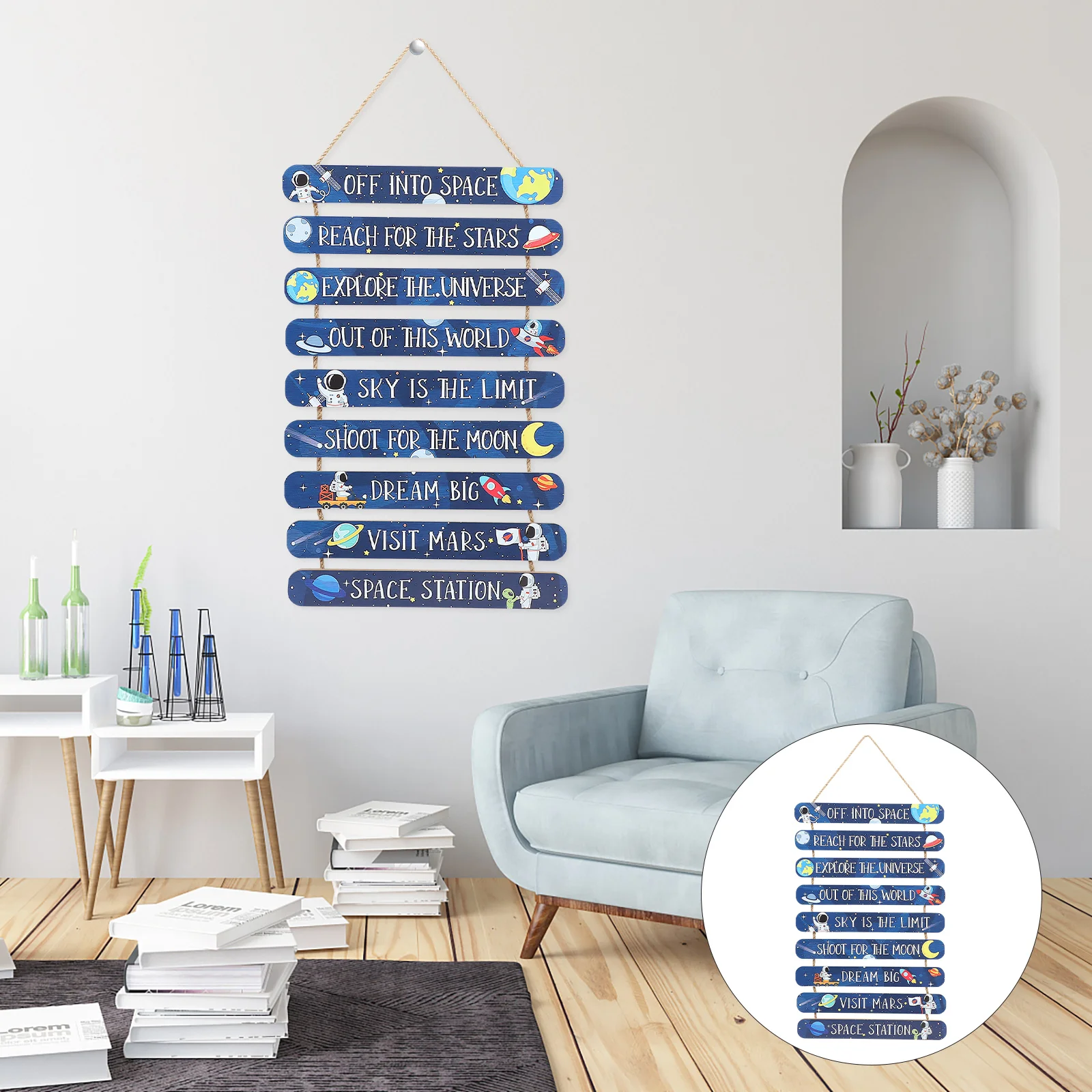

Decor Outer Space Sign Hanging Wall Plaque Theme Classroom Decoration Front Door Spacer Wooden