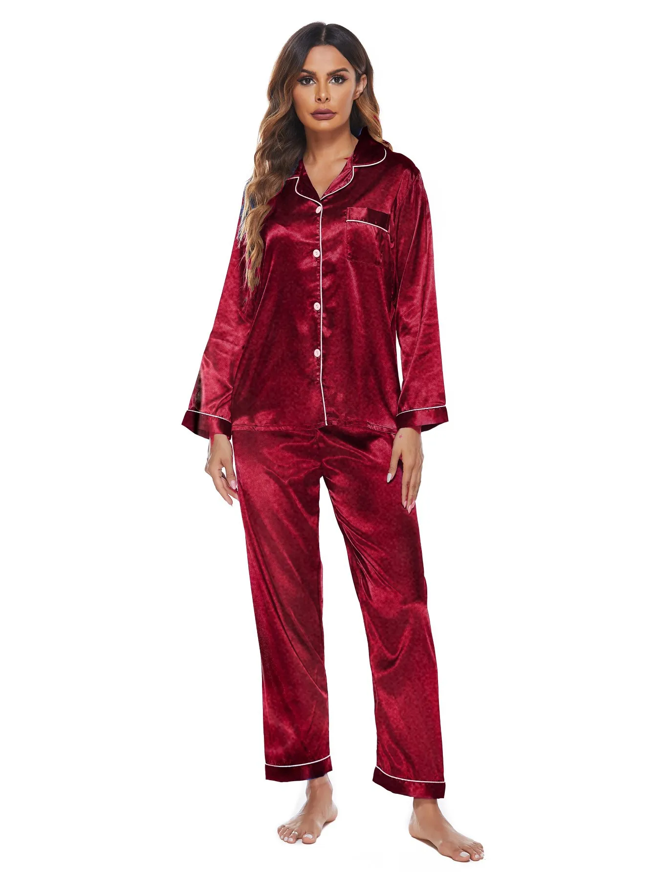 High Quality Women Silk Satin Pajamas Sleepwear Solid Color Luxury Soft Homewear Pajamas Party For Lady Girls Clothing