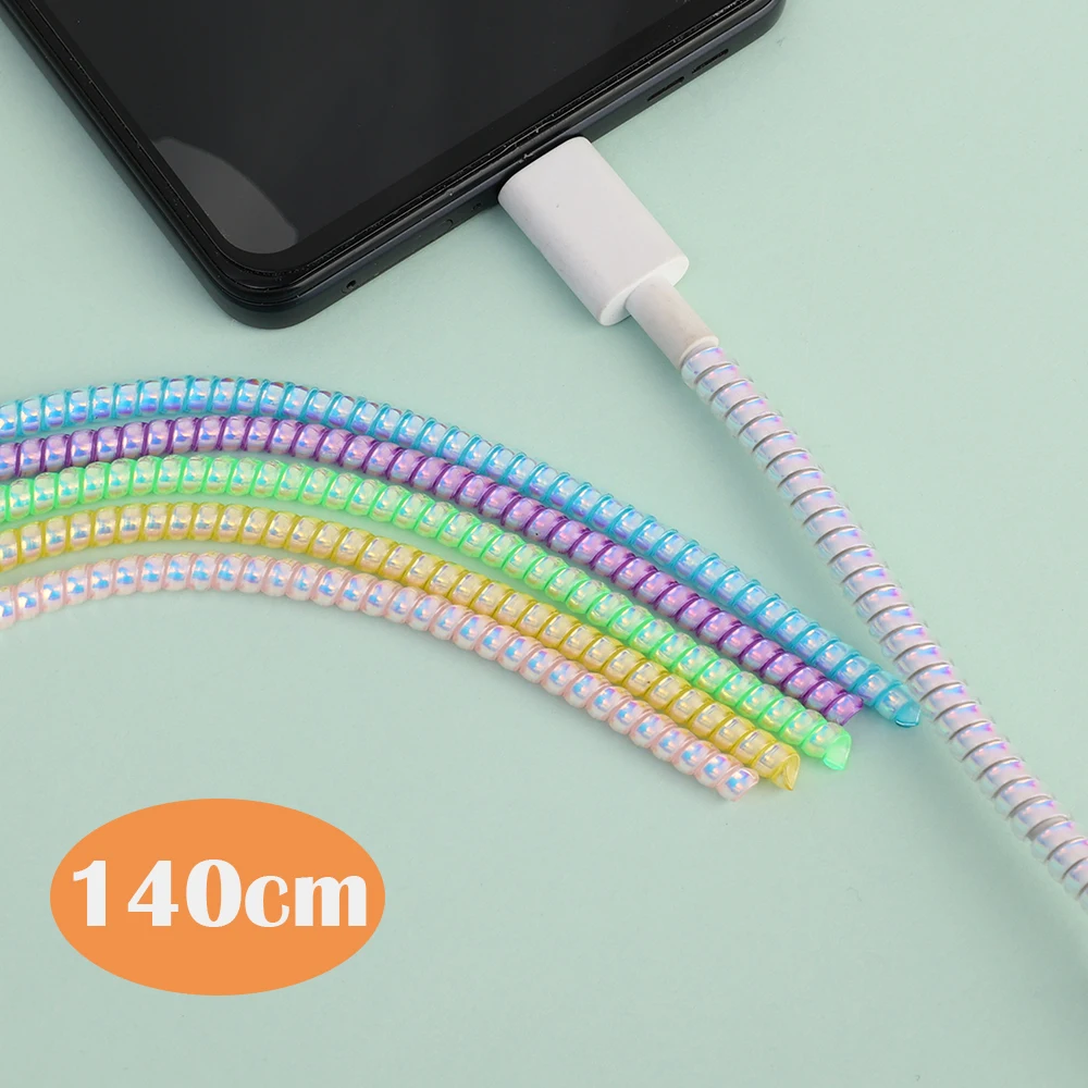 140cm Universal Spiral Cable Protector Charger Cable Headphone Saver Sleeve for USB Data Cable Winder Laser Cover For iPhone Mi