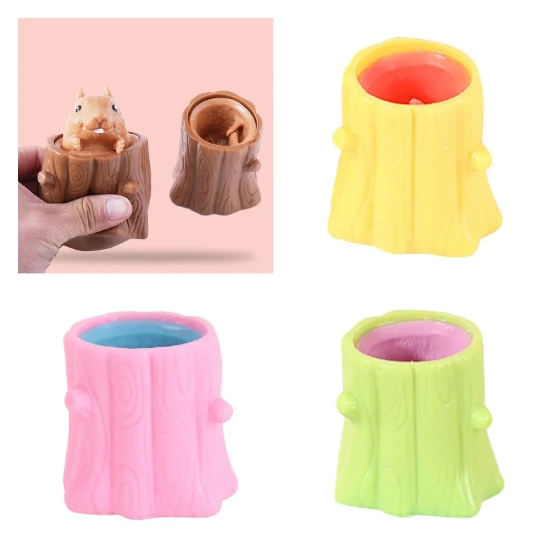 

Cute Animal Squirrel Squeeze Squirrel Vent Squirrel Cup Decompression Toy Stump Rubber Stake Fidget Toys Gift For Friends Kids