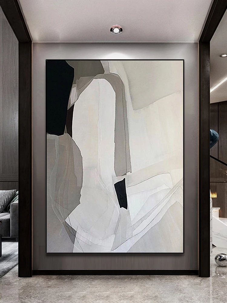 

Hand-painted oil painting abstract black and white texture porch decoration modern light luxury living room background wall
