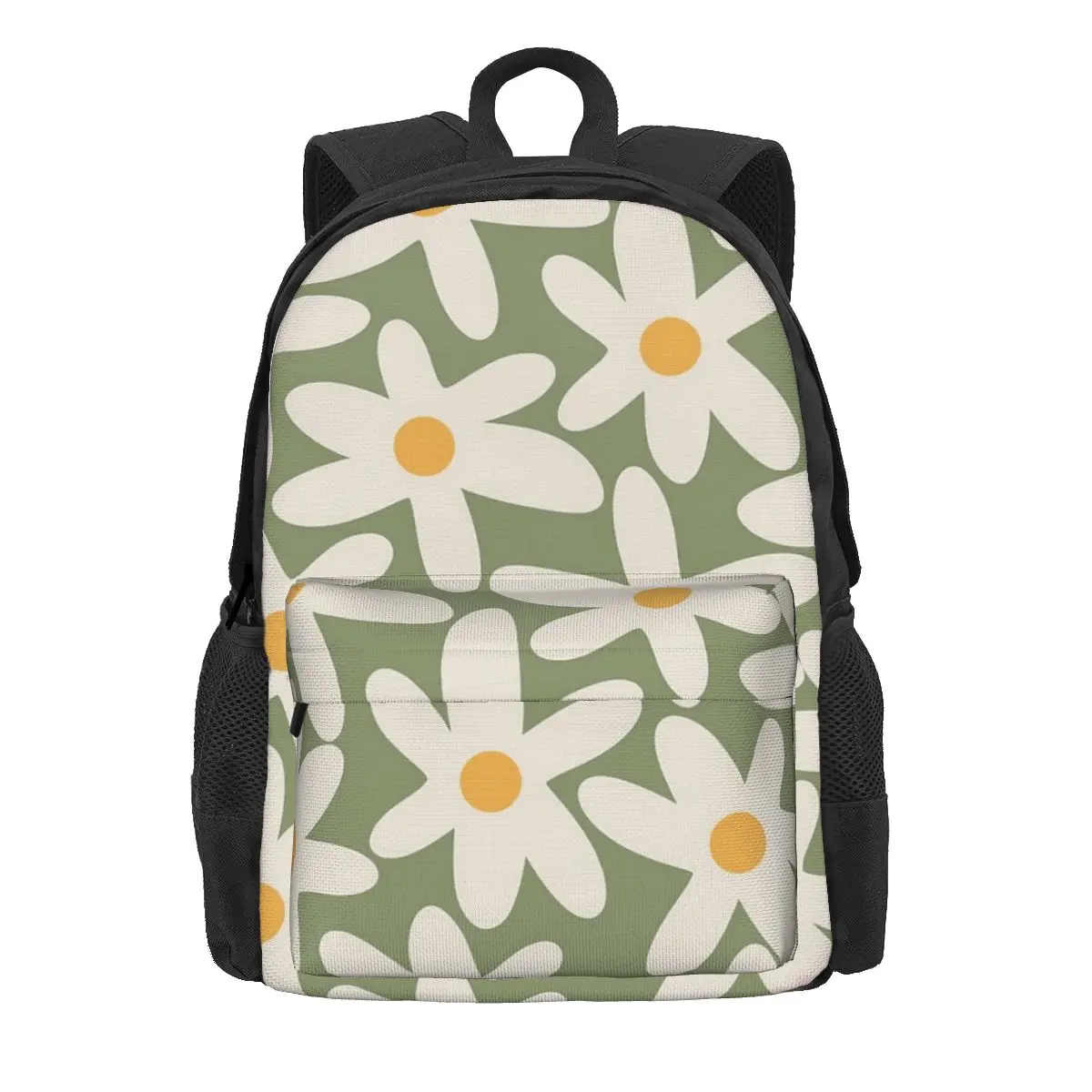 

Daisy Time Retro Floral Pattern Sage Green Beige Mustard Backpack Large Capacity Student School Bag Shoulder Bag Laptop Rucksack