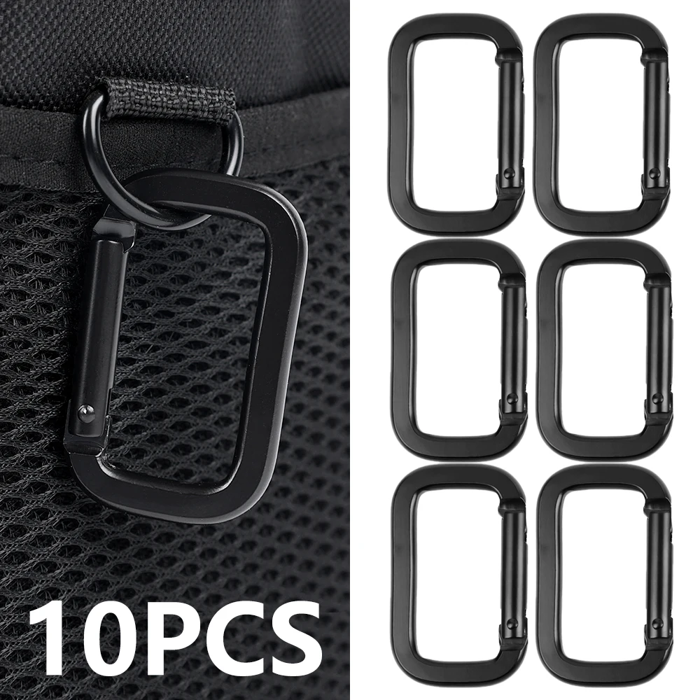 

10pcs Carabiner Buckle Square-Ring Spring Carabiner Snap Hook Clip Keychain Outdoor Backpack Pendant Buckle Camping Tools