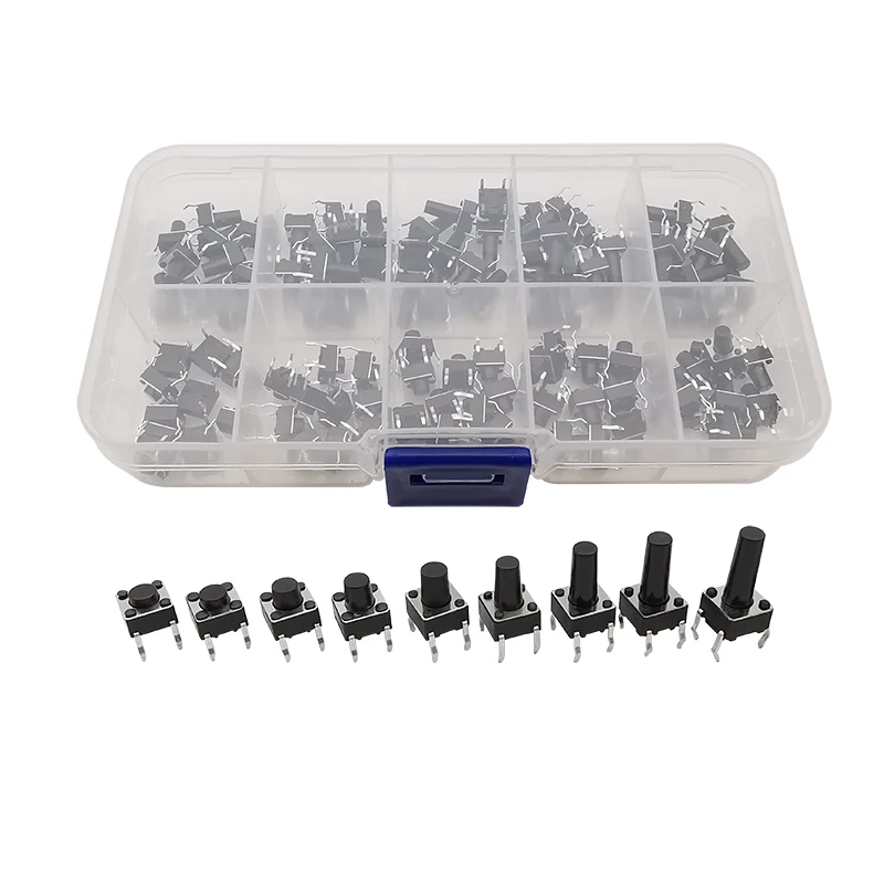 100 шт./коробка 6x6 мм тактовый мини-кнопочный переключатель DIP 4 Pin панель PCB Мгновенный Переключатель 6x6x4.3 мм/5/6/7/8/9/10/11/12/13 мм