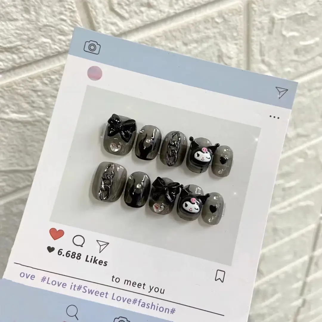 

Kawaii Kuromi Sanrio3D Diy Doll Nail Stickers Cartoon Anime Model Detachable Wearable Fake Handmade Nail Stickers Cute Girl Gift