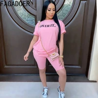 fagadoer letter print 2 two piece sets women tracksuits 2022 summer round neck top and shorts outfits casual summer female suits