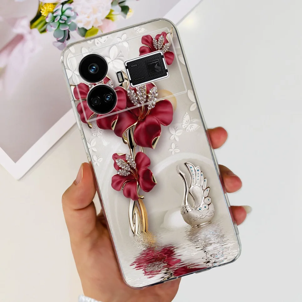 Фото Прозрачный силиконовый мягкий чехол из ТПУ для Realme GT5 чехол, чехлы для OPPO Realme GT 5 RealmeGT5, чехлы с цветочным мраморным желеобразным бампером №2