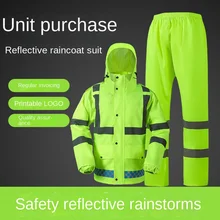 Reflective Raincoat Rainpants Set Traffic Health Patrol Outdoor Mountaineering Split Safety Waterproof Cloak Rain Gear Raincoat