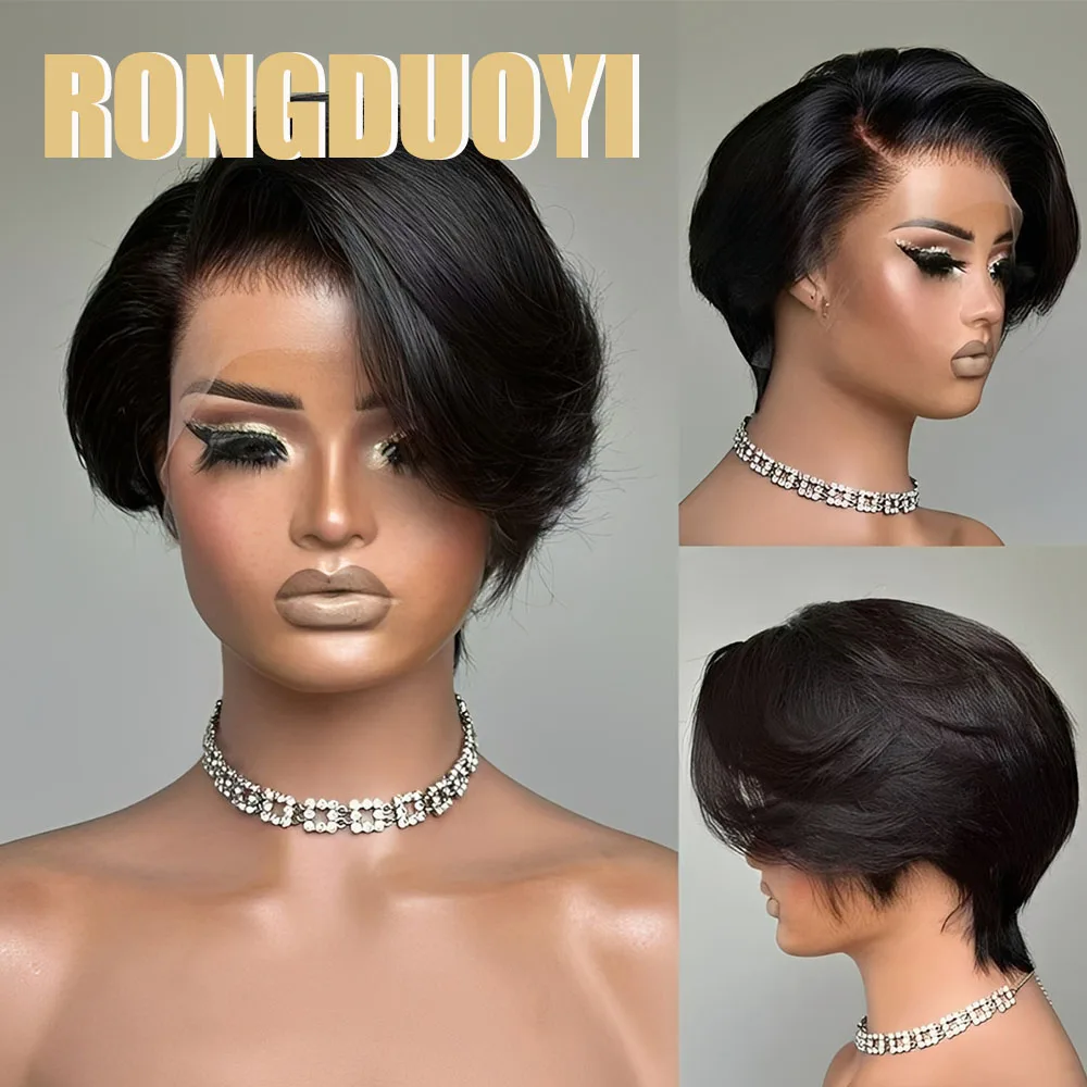 Фото Синтетический парик RONGDUOYI 613 блонд, стрижка пикси, для женщин, с натуральной линией роста волос, короткий боб, черный парик с кружевной передней частью, для косплея №3