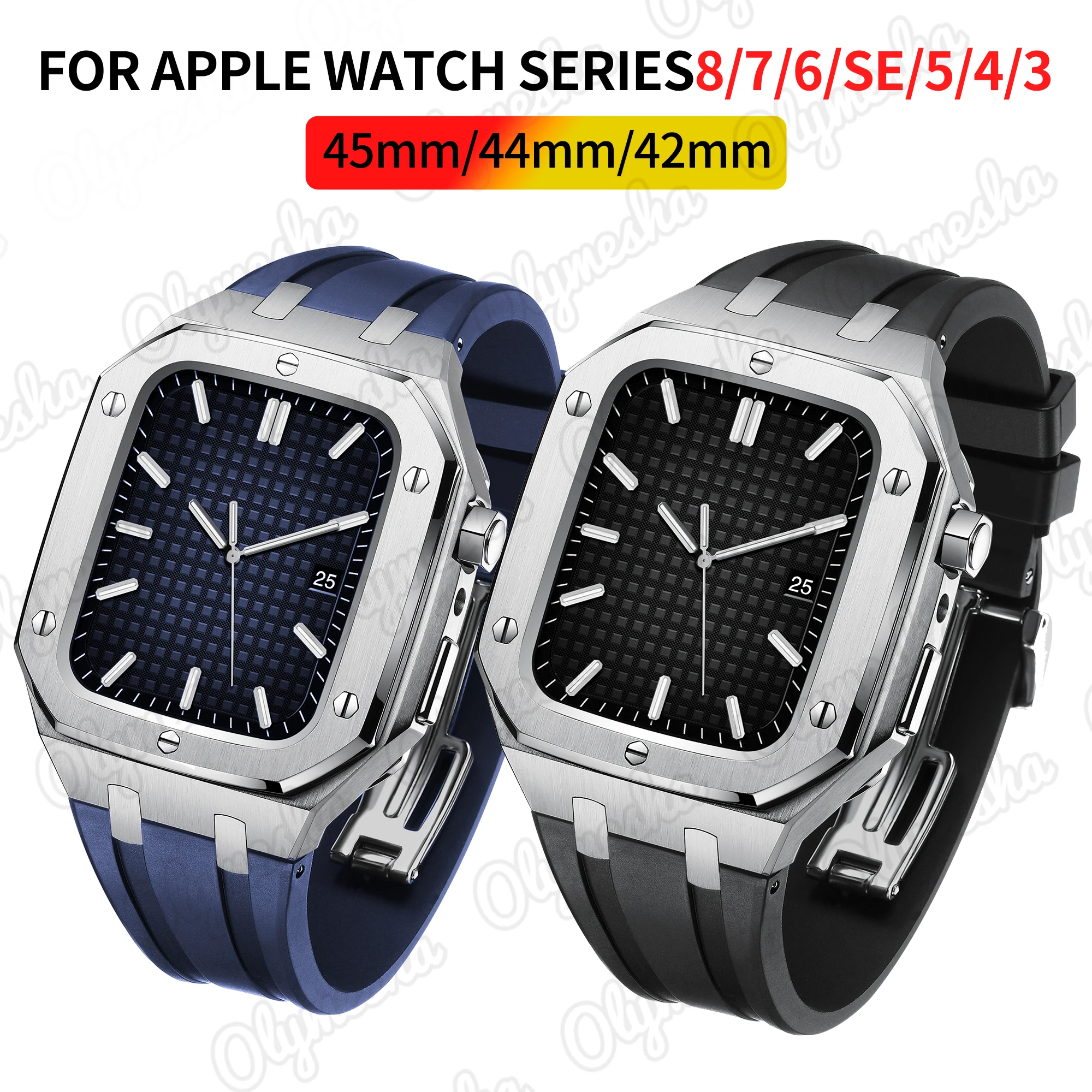 

For Apple Watch Series 4/5/6/7/SE Band 42mm 44mm 45mm with Case Stainless Steel Bracelet iWatch 3 Armour Protective Metal Bumper