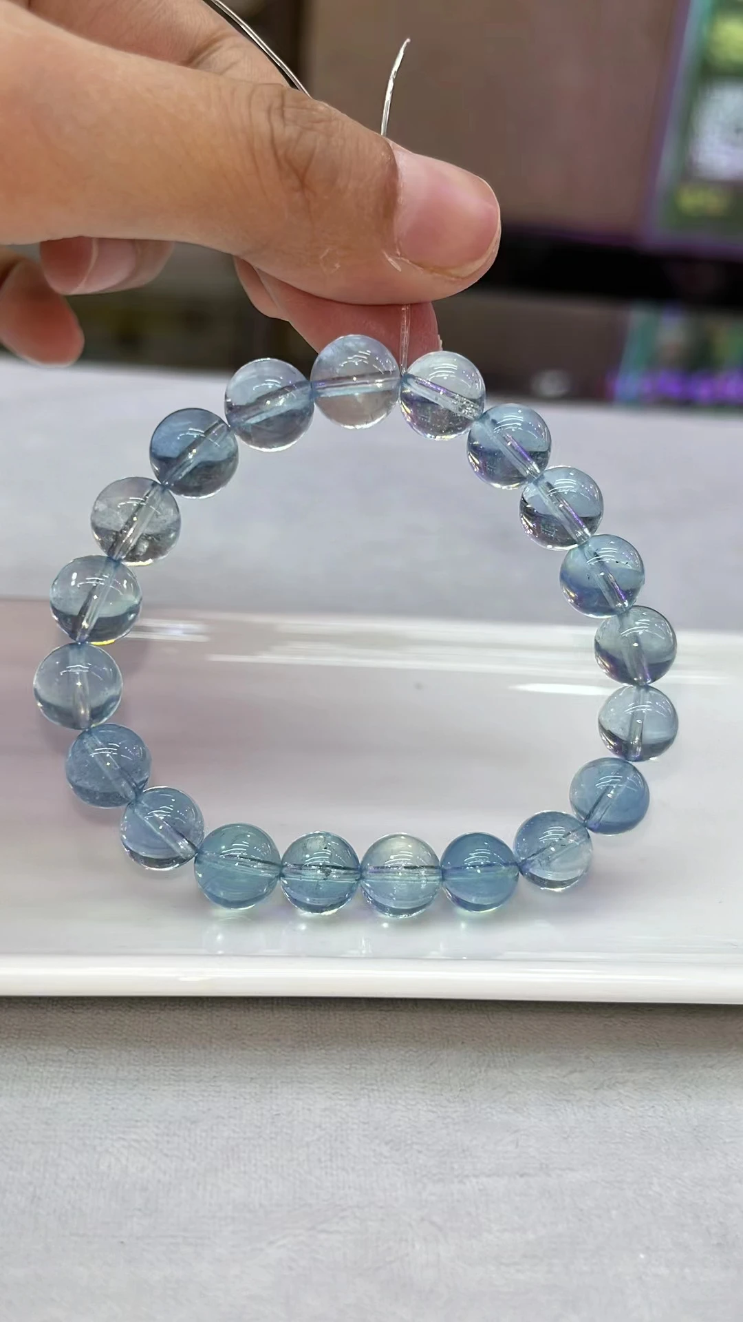 Натуральный Синий Аквамариновый кварцевый браслет 9 8 мм прозрачные круглые