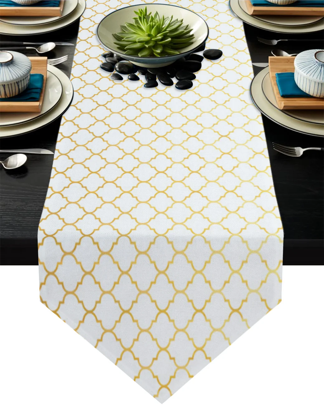 

Yellow Geometric Scales Modern Table Runner Country Wedding Decoration Tablecloth Home Hotel Party Kitchen Dining Table Mat