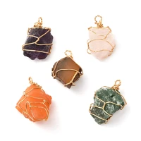 25pcslot rough raw natural mixed stone pendants with real 18k gold plated eco friendly copper findings nuggets jewelry making