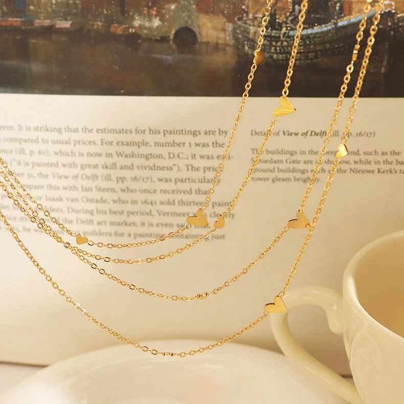 Summer Accessories Jewelry On The Neck Stainless Steel Gold Necklace For Women Korea Fashion Heart Choker Neck Free Shipping