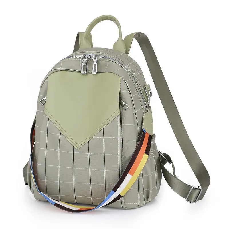 

Fashion Plaid Ladies Backpack Women Soft Pu Leather Simple Patchwork Anti Theft Back Pack Female Korean Bagpack Green 2022