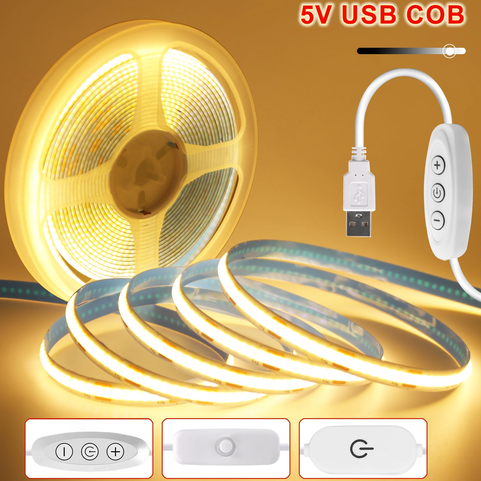 Striscia LED COB dimmerabile 5V nastro LED flessibile USB con interruttore ON OFF 320LED illuminazione lineare ad alta densità con nastro adesivo