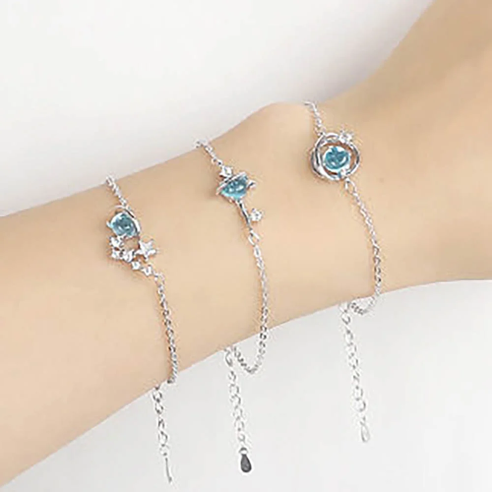 

Tiny Silver Color Star Pendant Rhinestone Link Chain Bracelets for Women Korean Fashion Bangle Wedding Jewelry Holiday Gifts