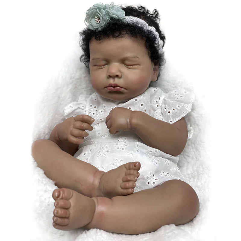 

19inch Black-Skinned Loulou Handmade Realistic Bebe Reborn Doll Painted Lifelike Reborn Girls