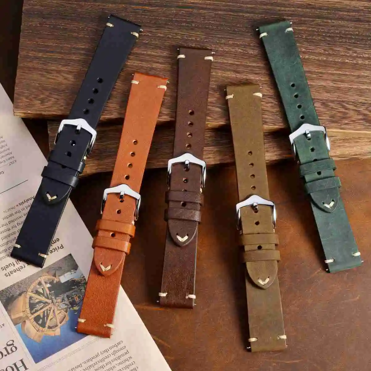 BISONSTRAP Crazy Horse Leather Genuine Cowhide Watch Band 18mm 20mm 22mm Bracelet for Men Watchband Black Green Brown Tan