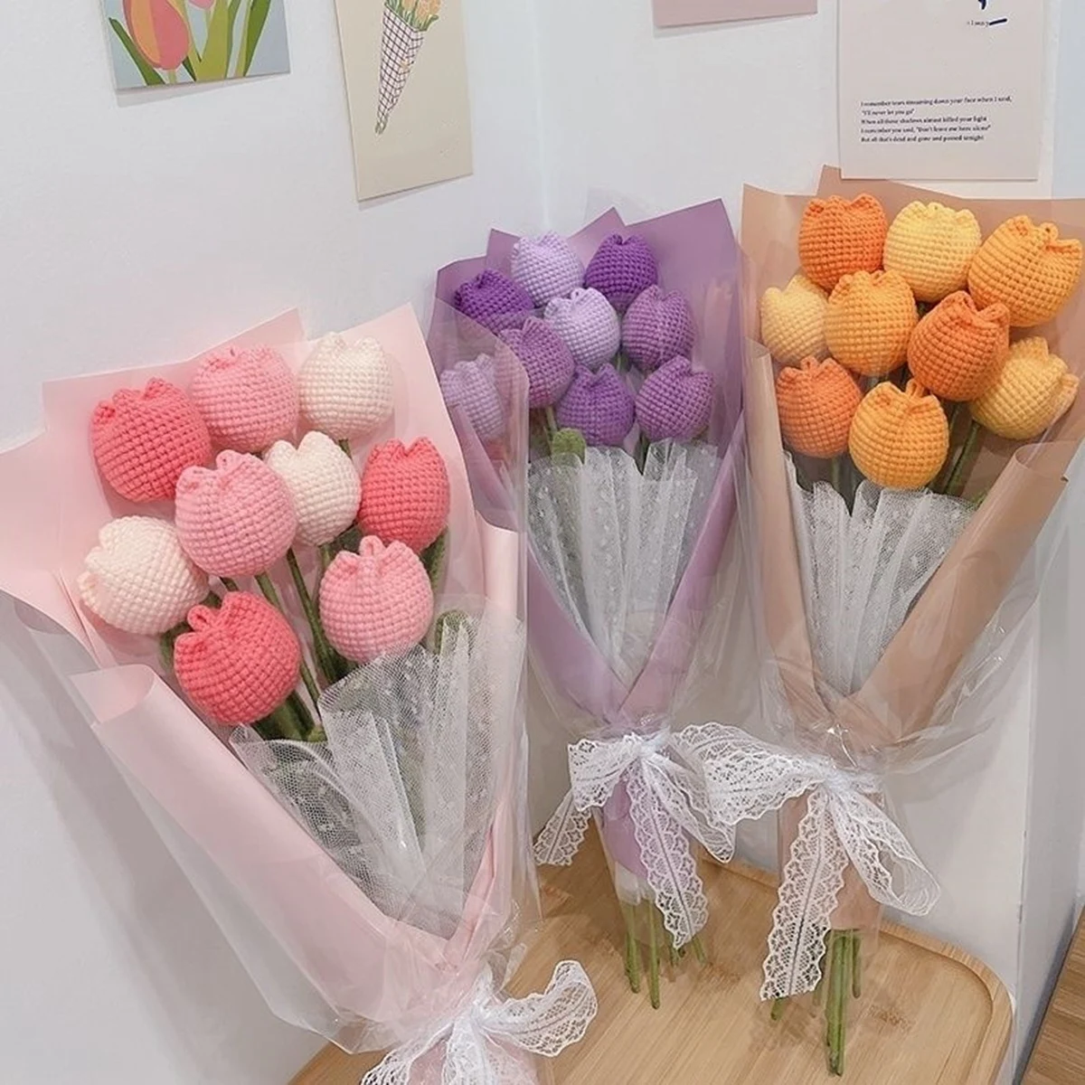 1 шт. тюльпан вязаный крючком цветок искусственный ручной вязки для невесты Декор