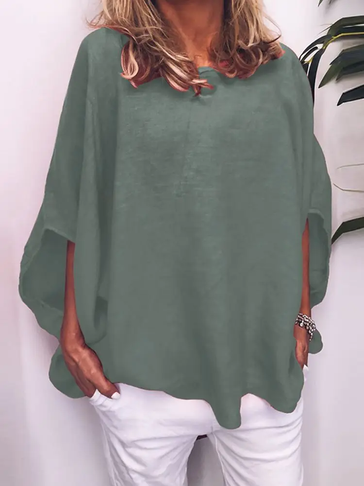 

Женская Весенняя модная блузка ZANZEA с рукавом до локтя, Свободная Повседневная рубашка, рубашка оверсайз, Женские топы с круглым вырезом, одн...