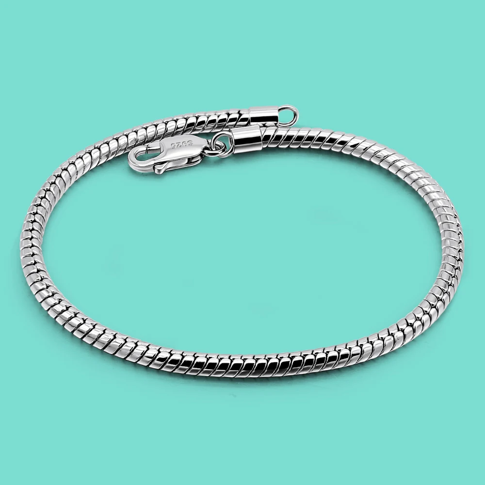 

Classic 925 Sterling Silver Bracelet for Men 3-4MM Snake Chain Bracelet Party Jewelry Link Bracelet 6.3-9''