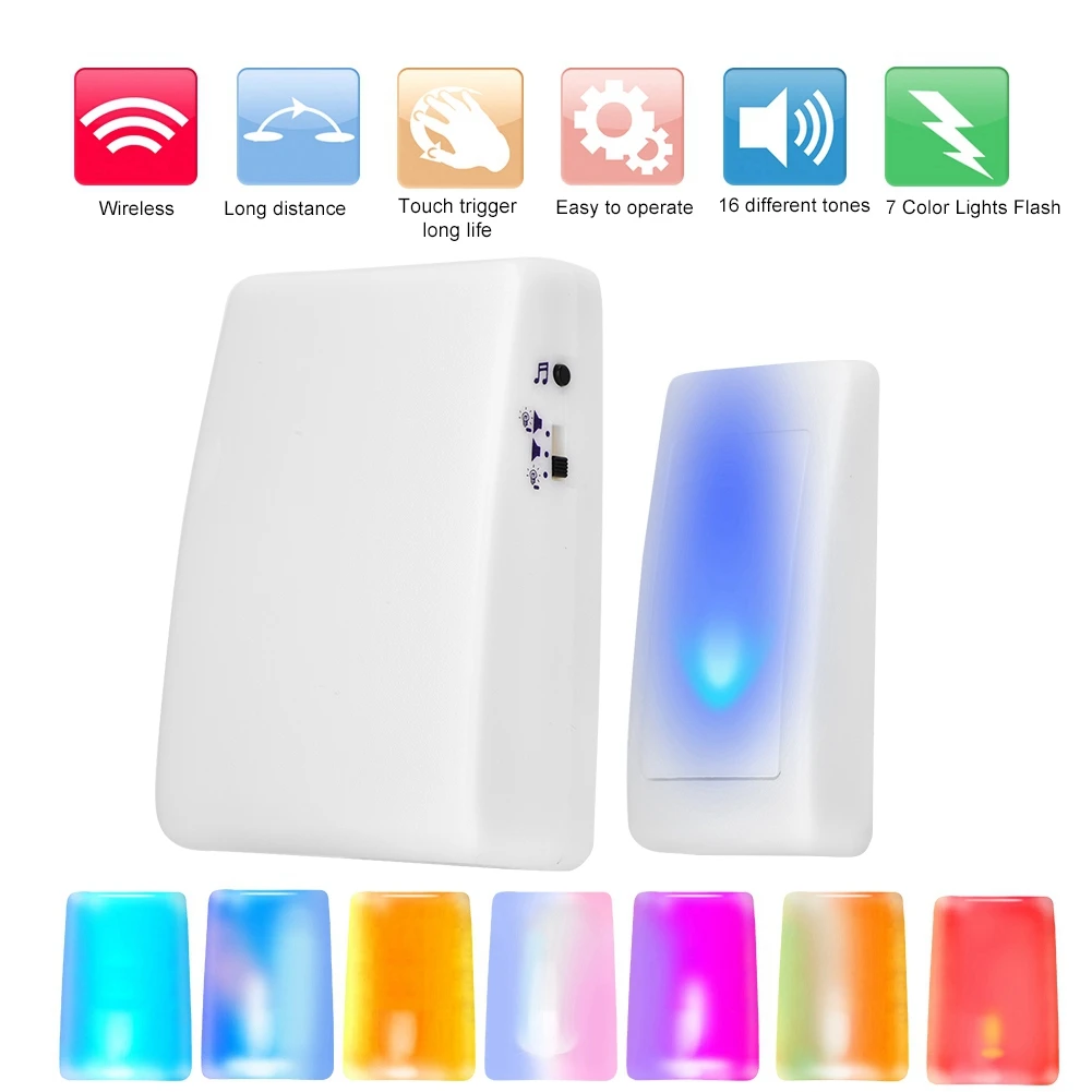 

3 Working Modes 7 Color Lights Flash + Music Doorbell Home Wireless Elderly/Deaf Men Door Bell