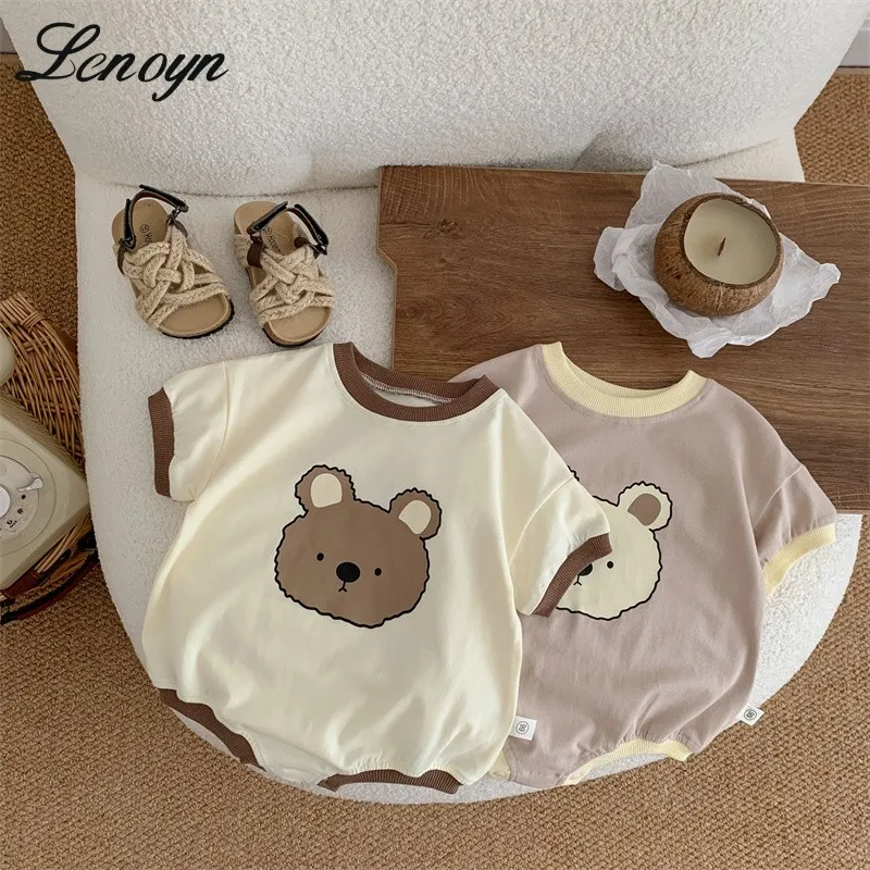 

Lenoyn 2023 летняя детская одежда, накидки для младенцев и малышей, летнее тонкое хлопковое боди для младенцев, Детский комбинезон с принтом медв...