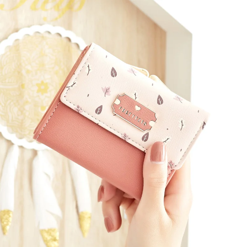 

Fresh Women Wallet Small Wallets Short Design Fashion Cute Coin Purse Three Fold Multi-Function Printing Card Holder