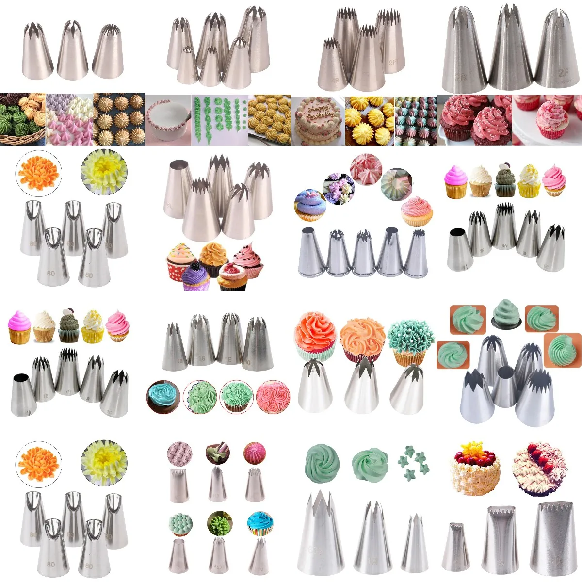 

1-9PCS/set Large Metal Cake Cream Decoration Tips Pastry Tool Stainless Steel Piping Icing Nozzle Cupcake Head Dessert Decorator
