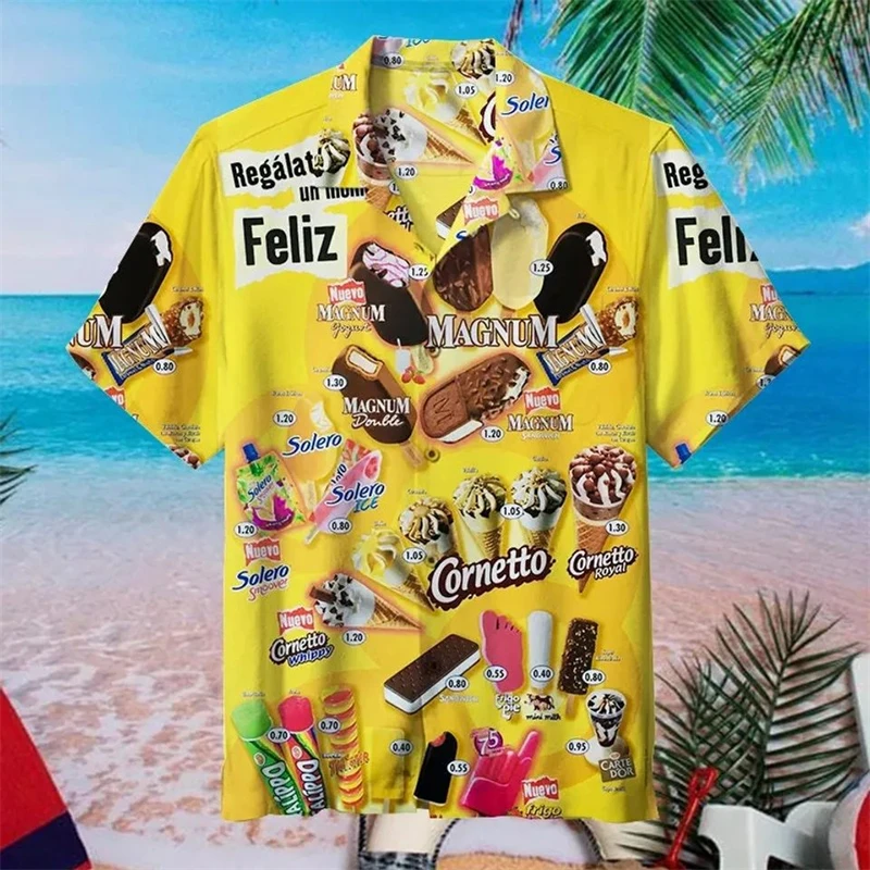 Vintage 80s 90s Clothes 3D Print Trendy Cool Fashion Ice Cream Shirts Beach Party Tops Short Sleeves Summer Men's Men Top