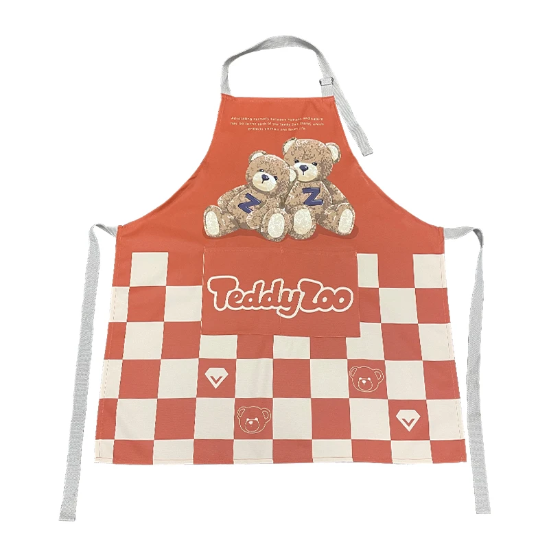 

Cute Bear Printing Cotton Linen Bib Aprons for Baking Cooking Gardening
