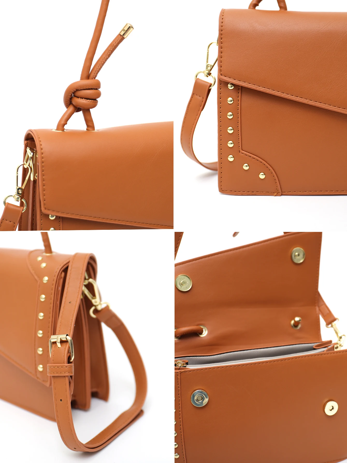 CEZIRA Casual Fashion Rivet Square Shoulder Bags Women PU Vegan Leather Top-handle Handbag Daily Leisure Travel Cross Body Purse