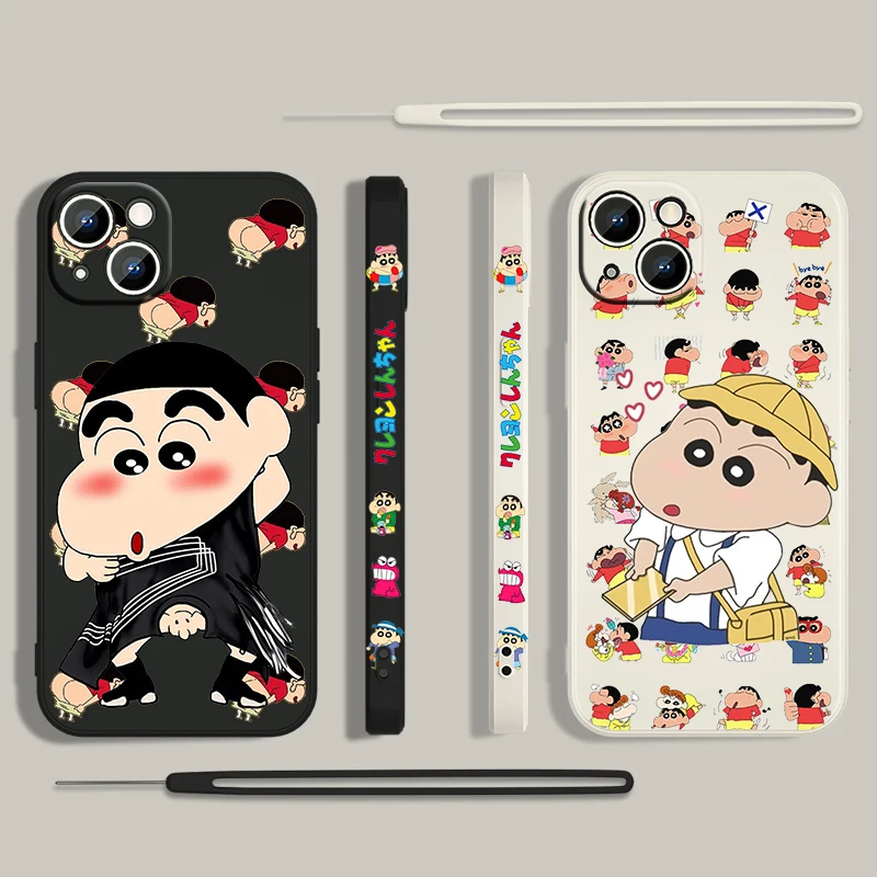 

Crayon Cartoon Shin Chan For Apple iPhone 13 12 Mini 11 Pro XS MAX XR X 8 7 6S SE Plus Liquid Left Rope Silicone Phone Case Capa