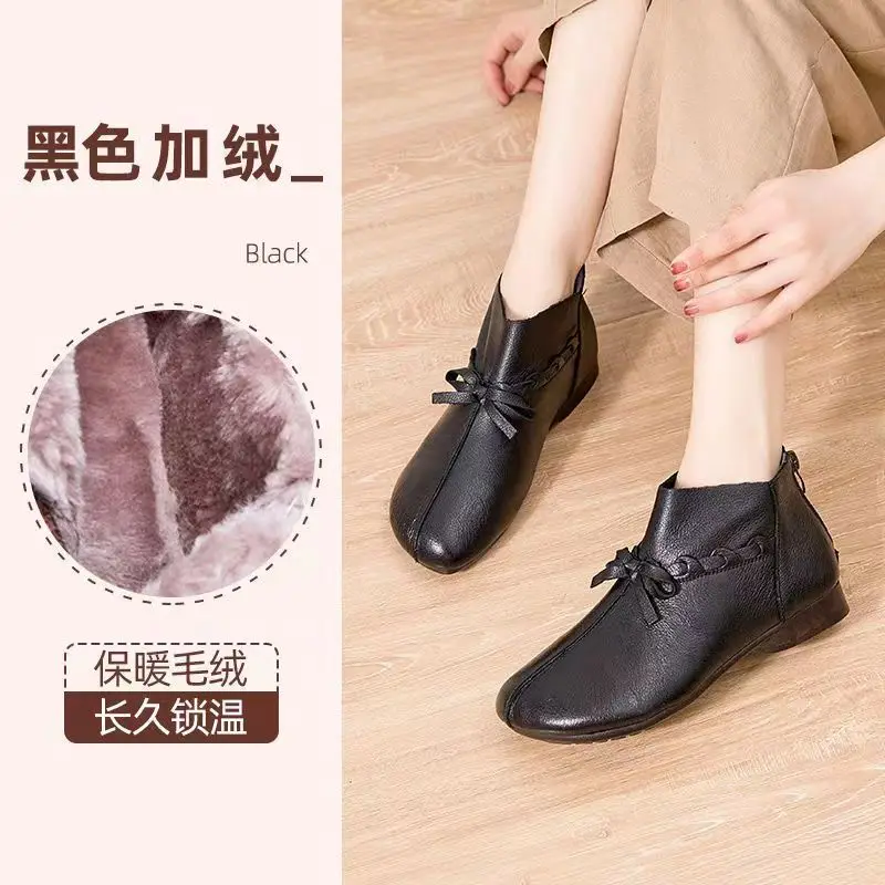 New Woman Retro Wind Chelsea Boots Autumn Leather Soft-Soled Short Boots Footwear Leather Ankle Boots For Female Wedges Boots